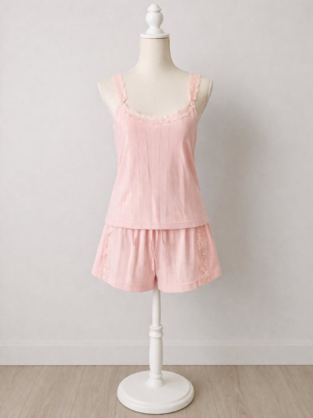 Y2K Pink Lace Sleep Set Silk & Satin 2-Piece Cami & Shorts Size L